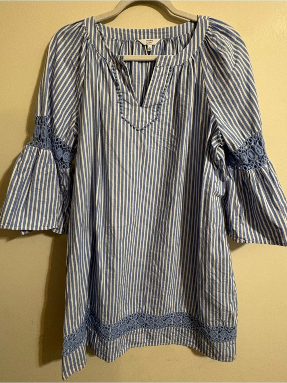 crown & ivy Blue and White Striped Lace-Trim Mini Dress